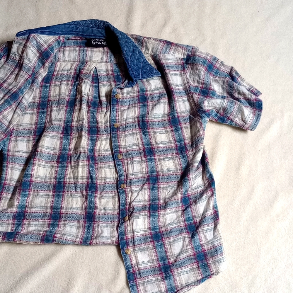 Wrinkle style flannel over shirt with large pockets